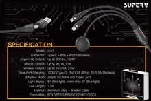 Load image into Gallery viewer, SUPERV🇭🇰 Multifunctional cable 5-in-1 charging cable (120CM) Model:cc51