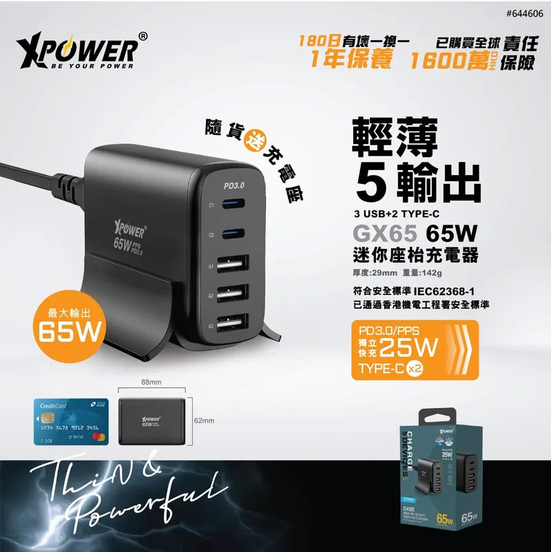 XPower GX65 65W 5輸出 PD 3.0/PPS座檯充電器